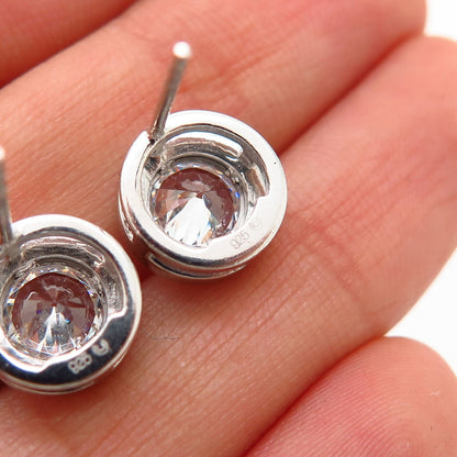 925 Sterling Silver C Z Round Design Stud Earrings