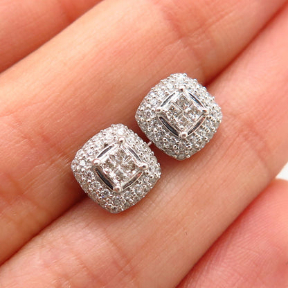 925 Sterling Silver C Z Square Stud Earrings