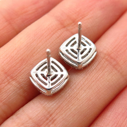 925 Sterling Silver C Z Square Stud Earrings