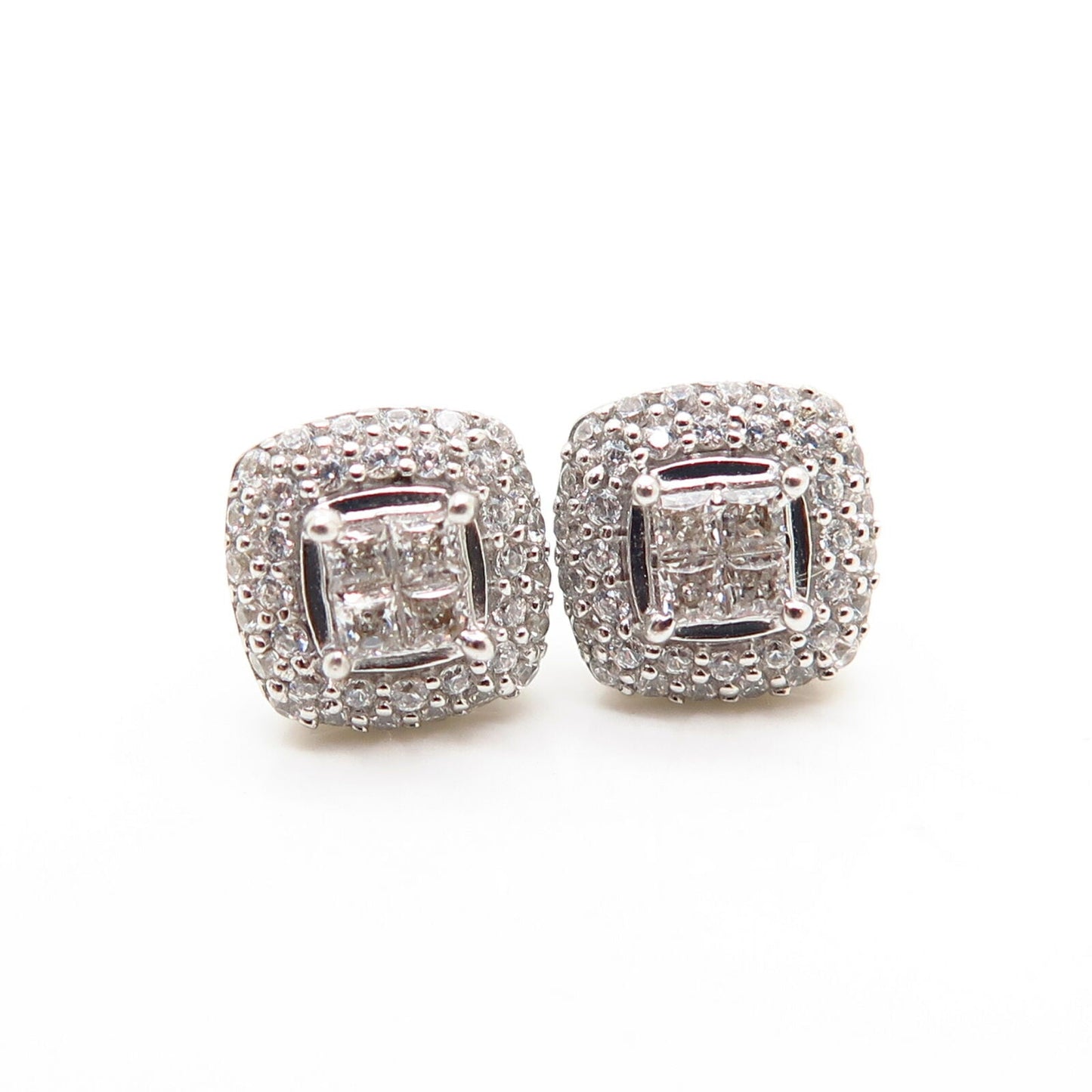 925 Sterling Silver C Z Square Stud Earrings