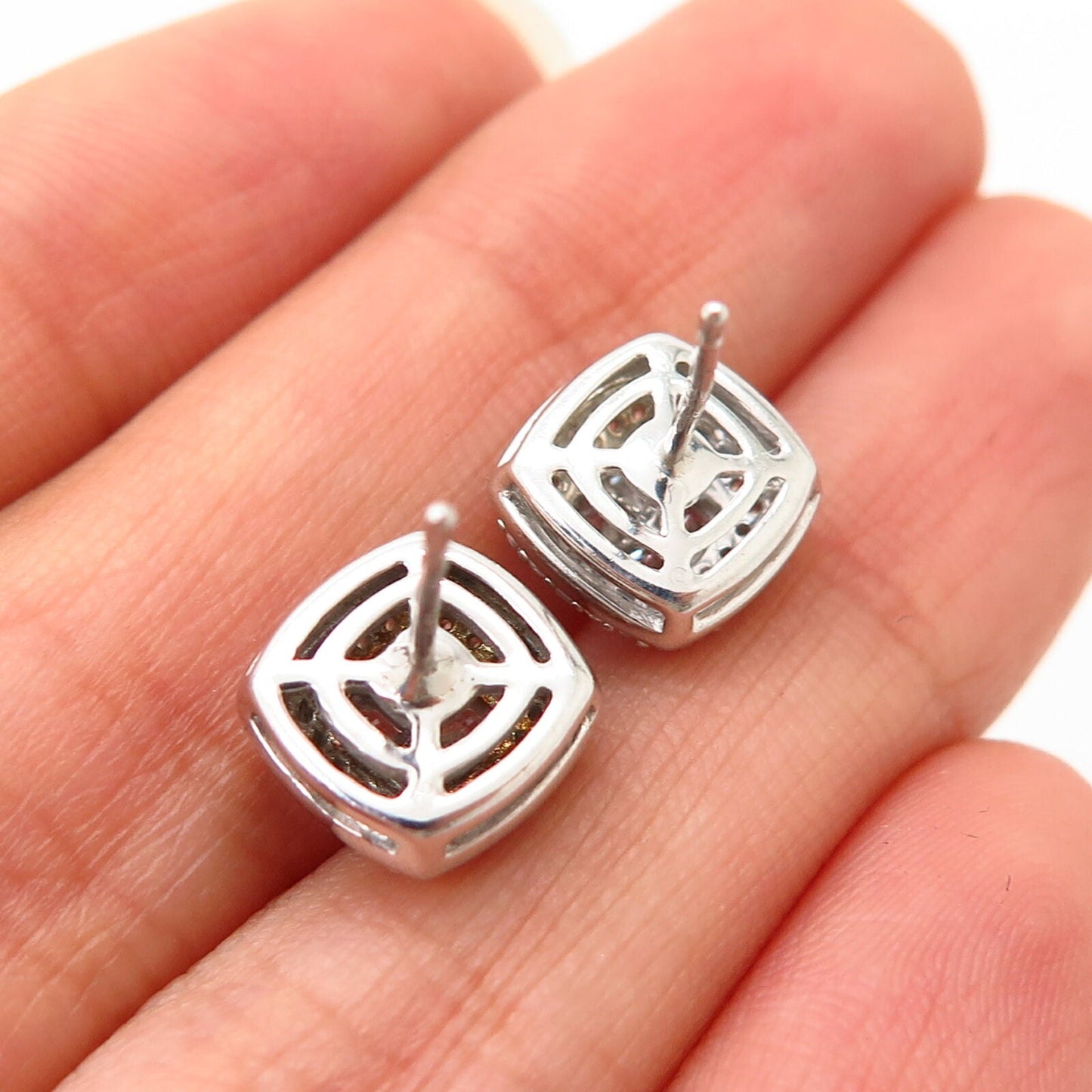 925 Sterling Silver C Z Square Design Stud Earrings