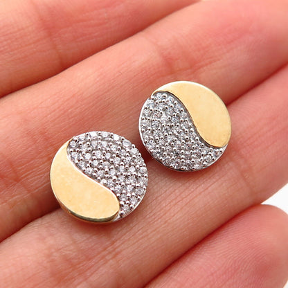 925 Sterling Silver 2-Tone C Z Yin & Yang Stud Earrings