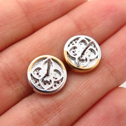 925 Sterling Silver 2-Tone C Z Yin & Yang Stud Earrings