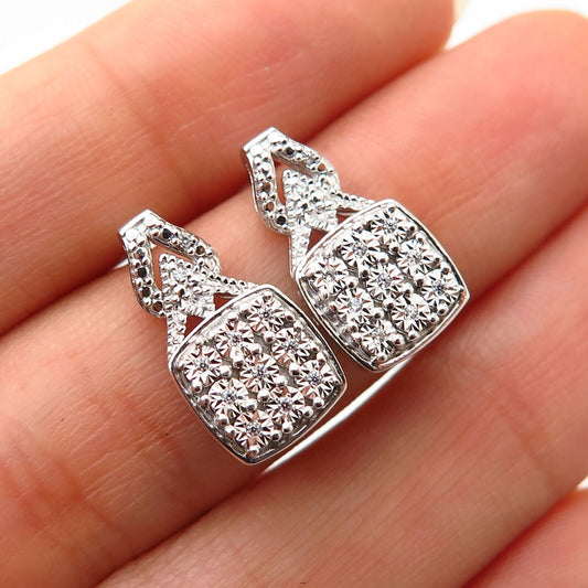 925 Sterling Silver C Z Square Stud Earrings