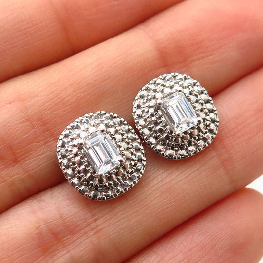 925 Sterling Silver C Z Rectangle Shape Stud Earrings