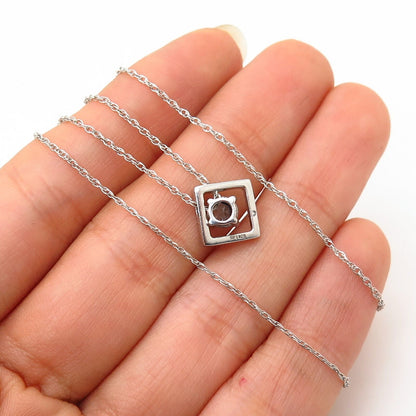 925 Sterling Silver Real Blue Topaz Gemstone & C Z Rhombus Chain Necklace 18"