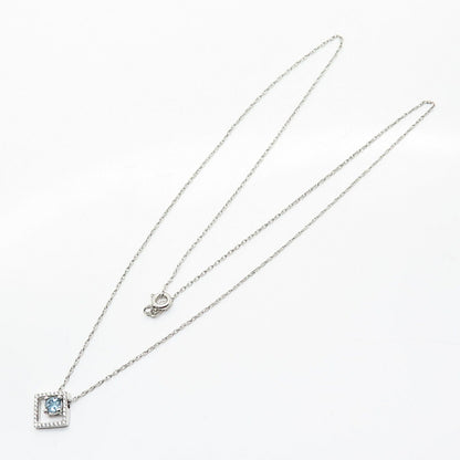 925 Sterling Silver Real Blue Topaz Gemstone & C Z Rhombus Chain Necklace 18"