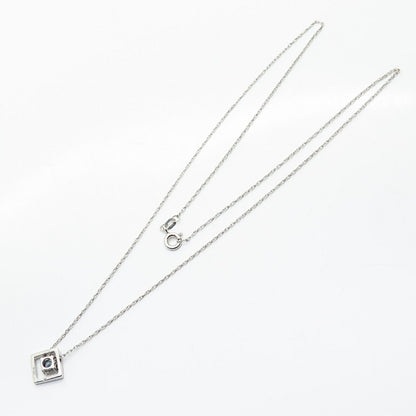 925 Sterling Silver Real Blue Topaz Gemstone & C Z Rhombus Chain Necklace 18"