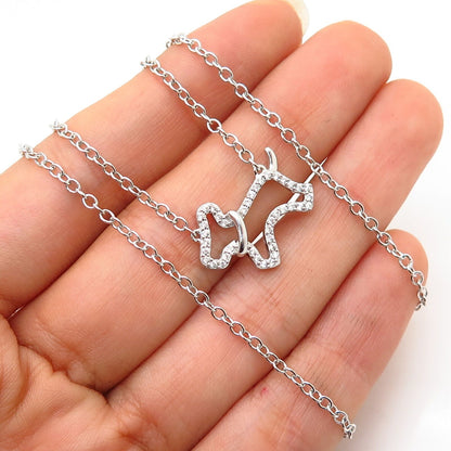 925 Sterling Silver C Z Puppy / Dog Design Cable Chain Necklace 18"