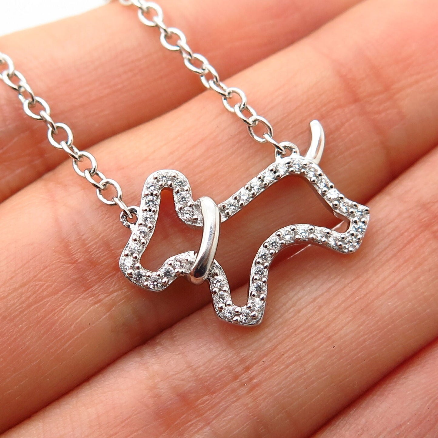 925 Sterling Silver C Z Puppy / Dog Design Cable Chain Necklace 18"