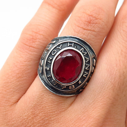 925 Sterling Vintage Reed Co. Lab-Created Ruby Roy H. Mann School Ring Size 6