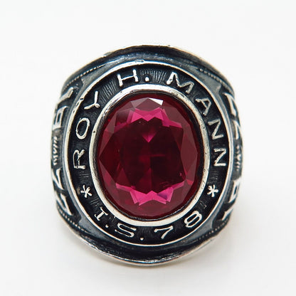 925 Sterling Vintage Reed Co. Lab-Created Ruby Roy H. Mann School Ring Size 6