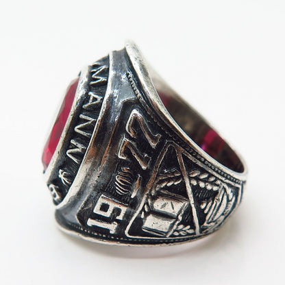 925 Sterling Vintage Reed Co. Lab-Created Ruby Roy H. Mann School Ring Size 6