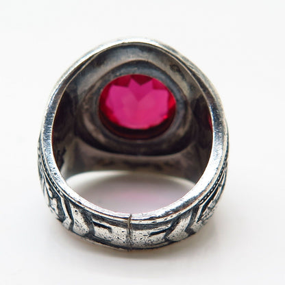 925 Sterling Vintage Reed Co. Lab-Created Ruby Roy H. Mann School Ring Size 6