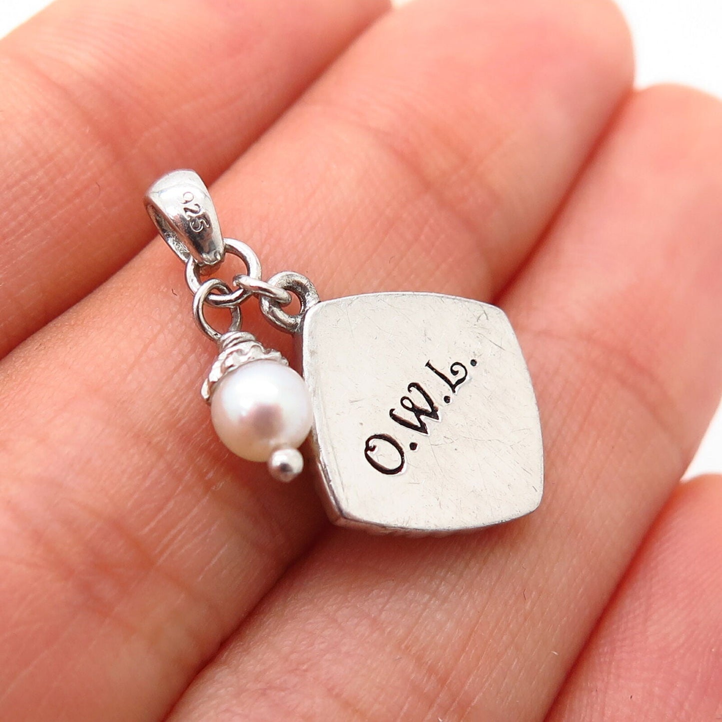 925 Sterling Silver Origami Owl Real Pearl "Love" Theme Small Pendant