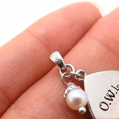 925 Sterling Silver Origami Owl Real Pearl "Love" Theme Small Pendant