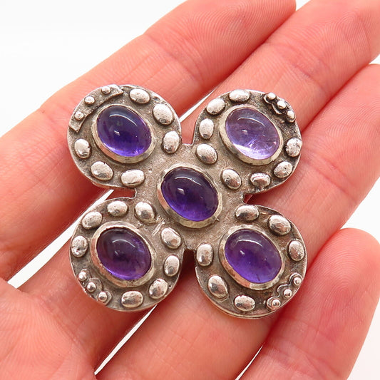 925 Sterling Silver Vintage Real Amethyst Gem Granulated Design Slide Pendant