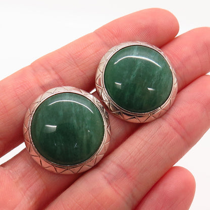 925 Sterling Silver Vintage Real Aventurine Gem Round Earrings