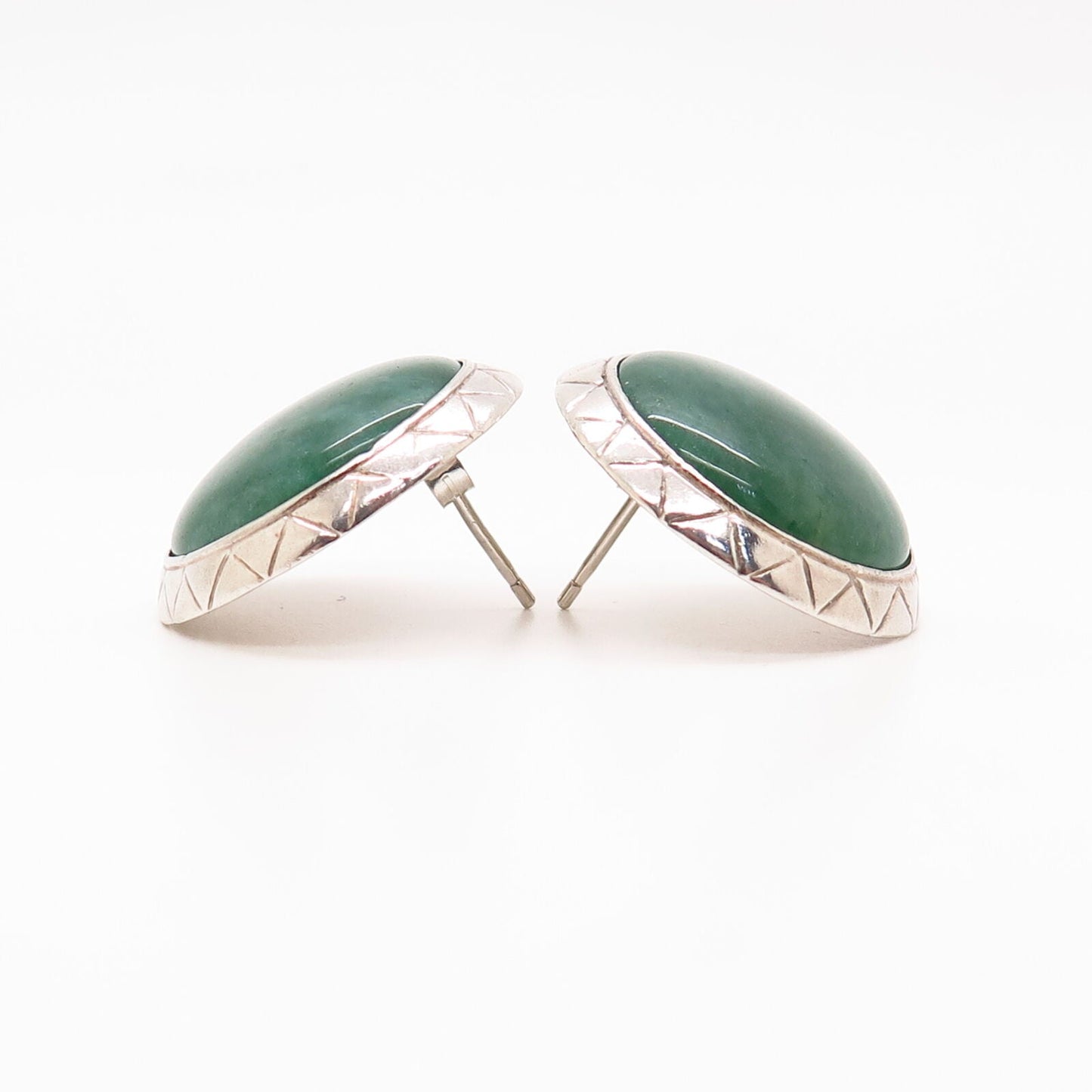 925 Sterling Silver Vintage Real Aventurine Gem Round Earrings