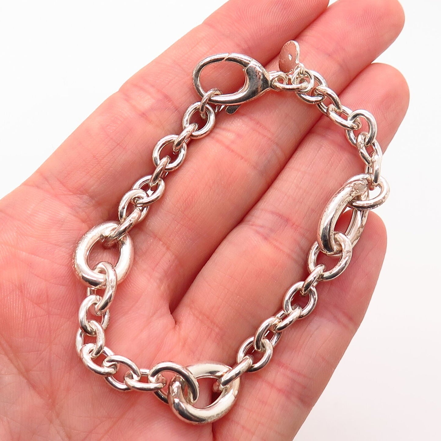 925 Sterling Silver Italy Fancy Cable Link Bracelet 6.5"