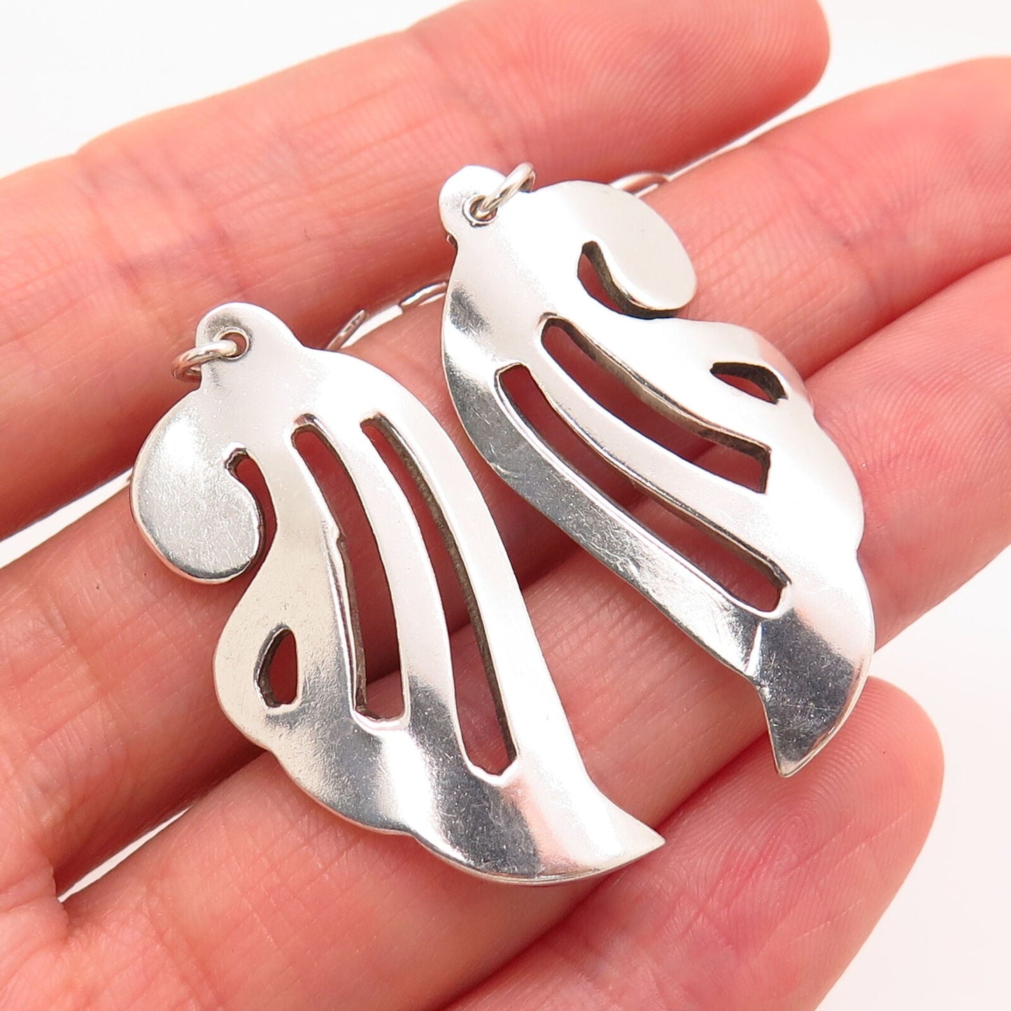 925 Sterling Silver Cutout Wings Design Dangling Earrings