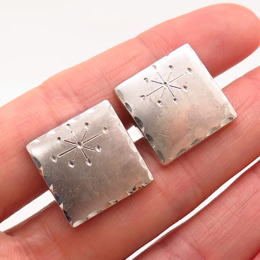 925 Sterling Silver Vintage Etched Design Square Cufflinks