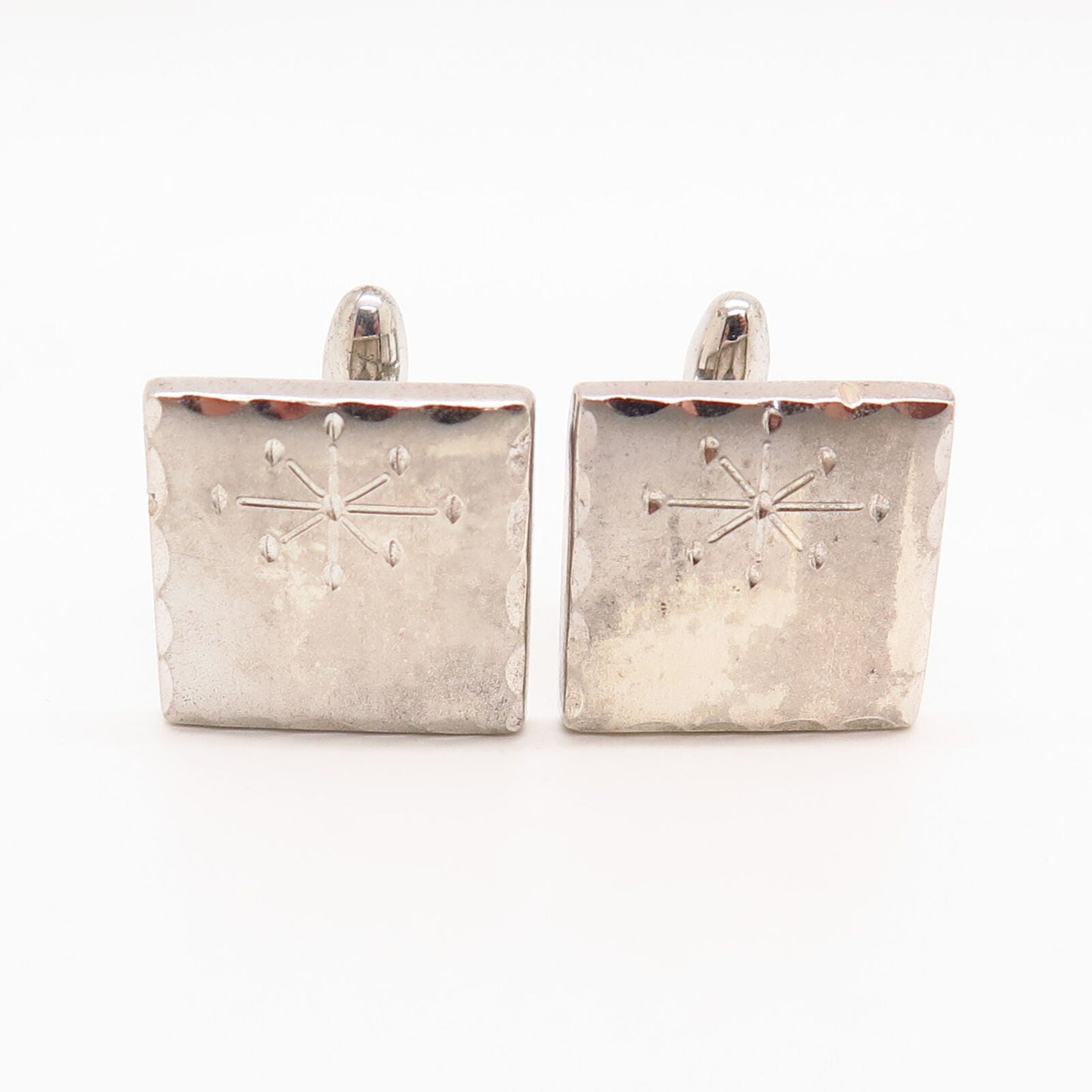 925 Sterling Silver Vintage Etched Design Square Cufflinks