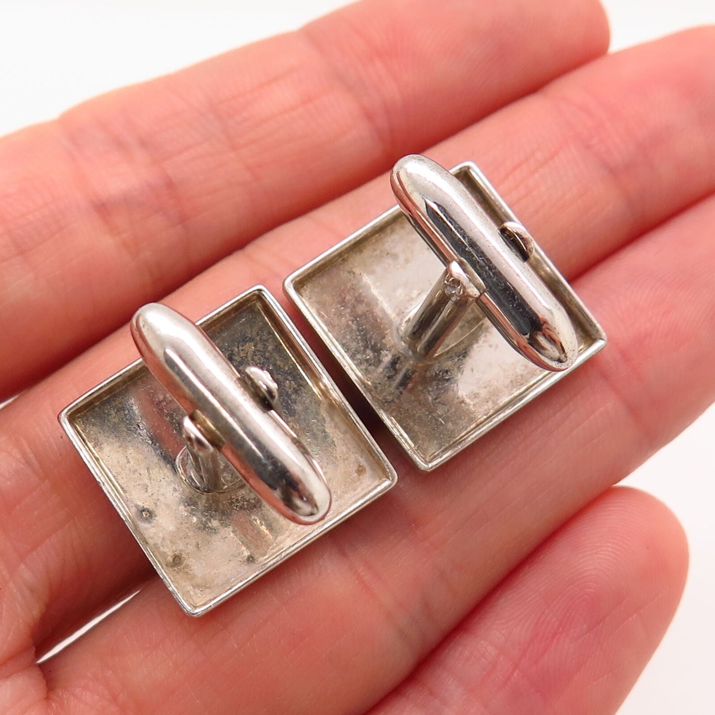 925 Sterling Silver Vintage Etched Design Square Cufflinks