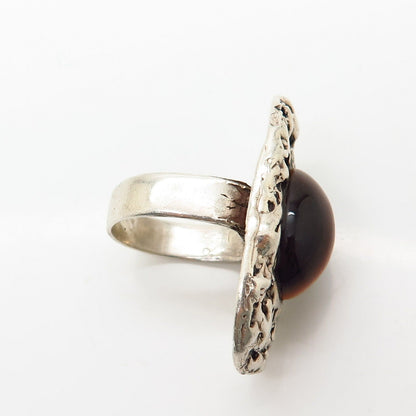 925 Sterling Silver Vintage Real Tiger Eye Gemstone Solid Wide Ring Size 8