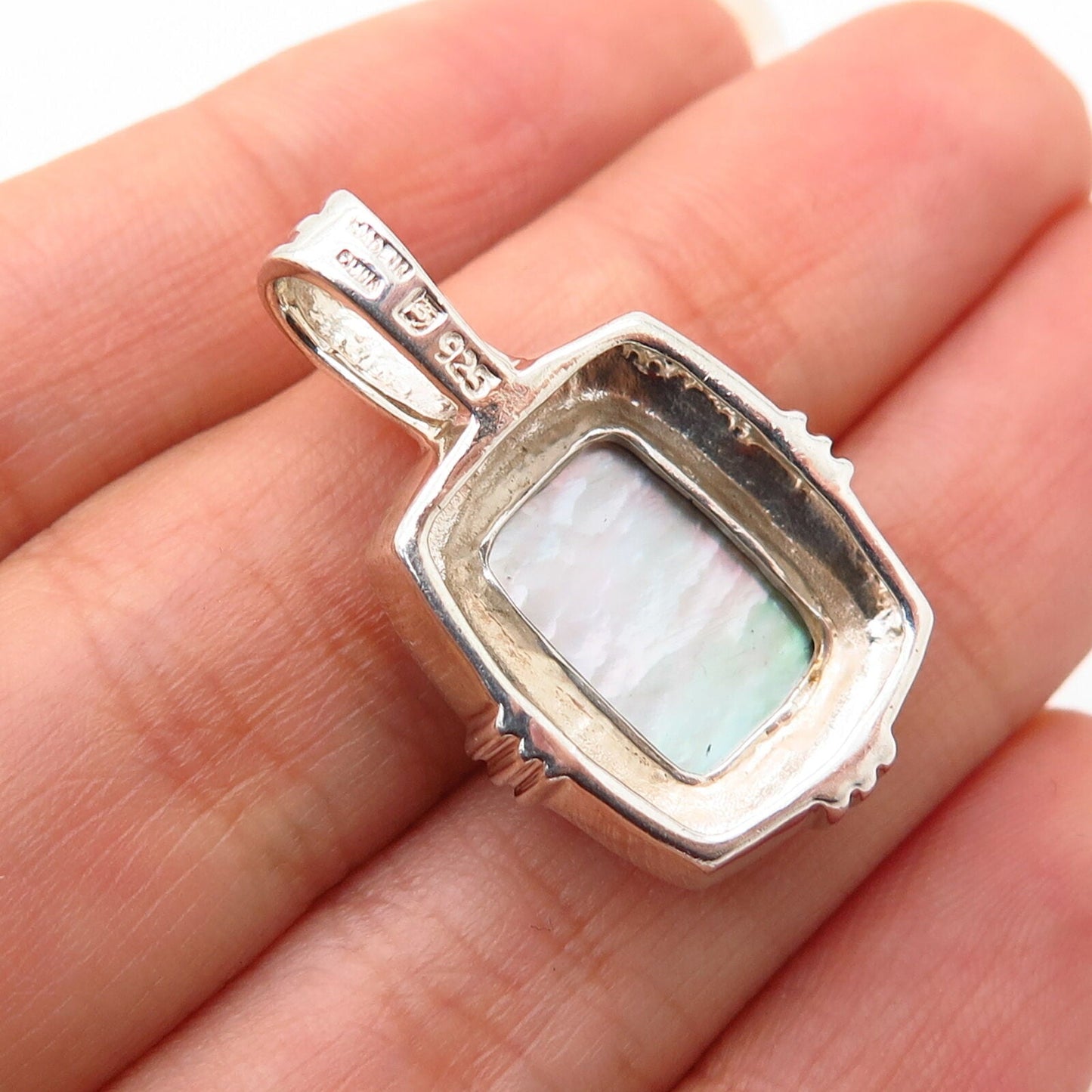 925 Sterling Silver Real Brown Mother-of-Pearl Slide Pendant