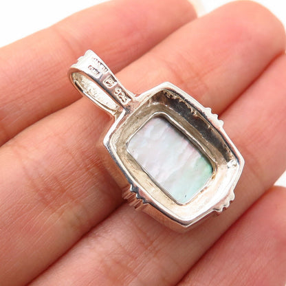 925 Sterling Silver Real Brown Mother-of-Pearl Slide Pendant