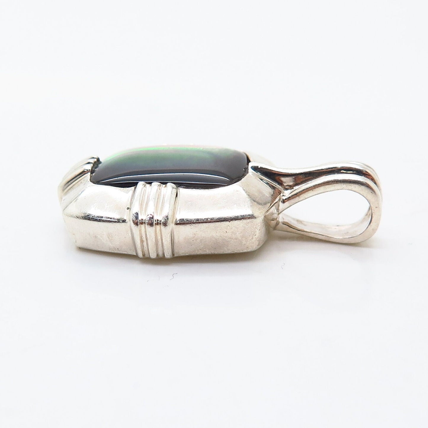 925 Sterling Silver Real Brown Mother-of-Pearl Slide Pendant