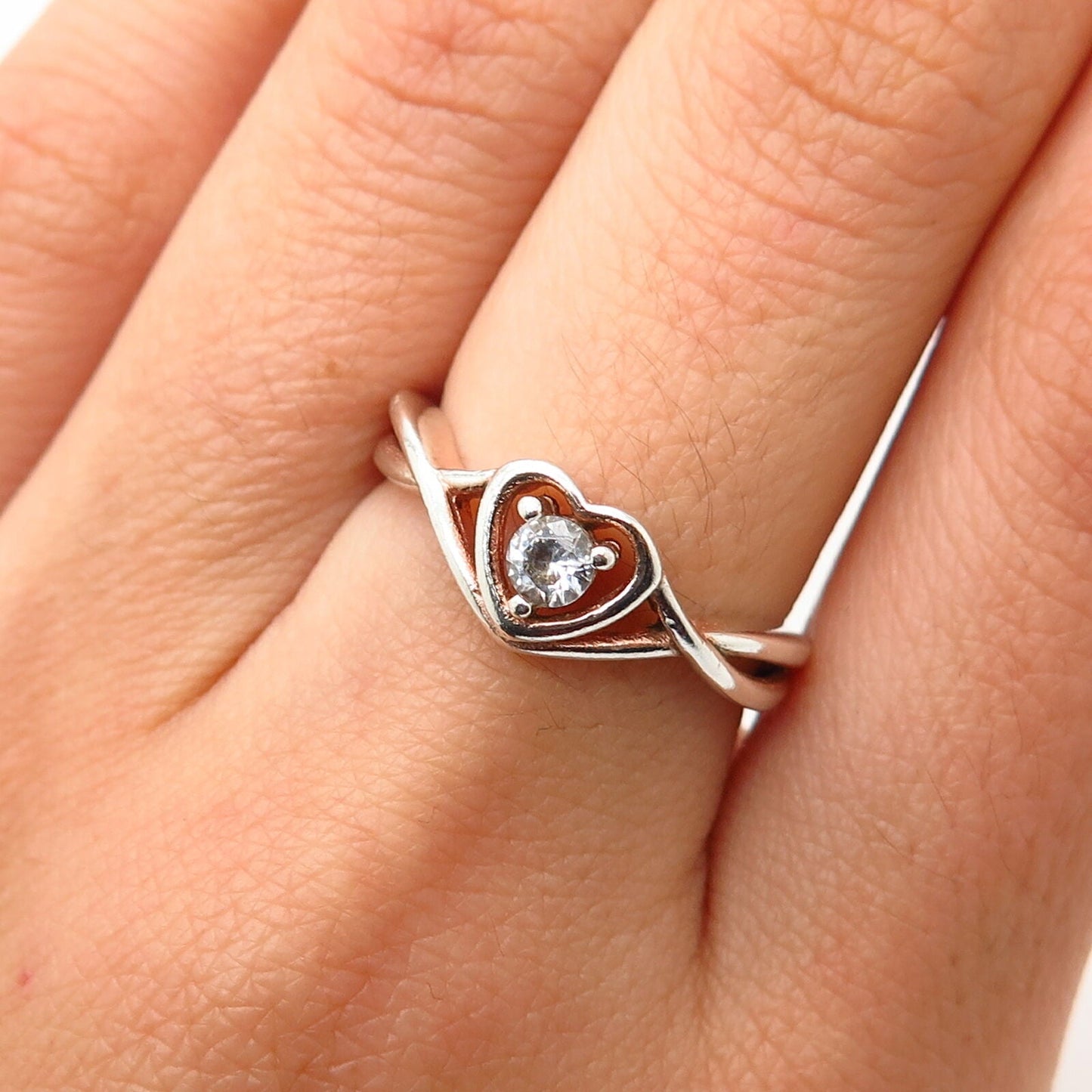 925 Sterling Silver C Z Infinity Heart Design Ring Size 7