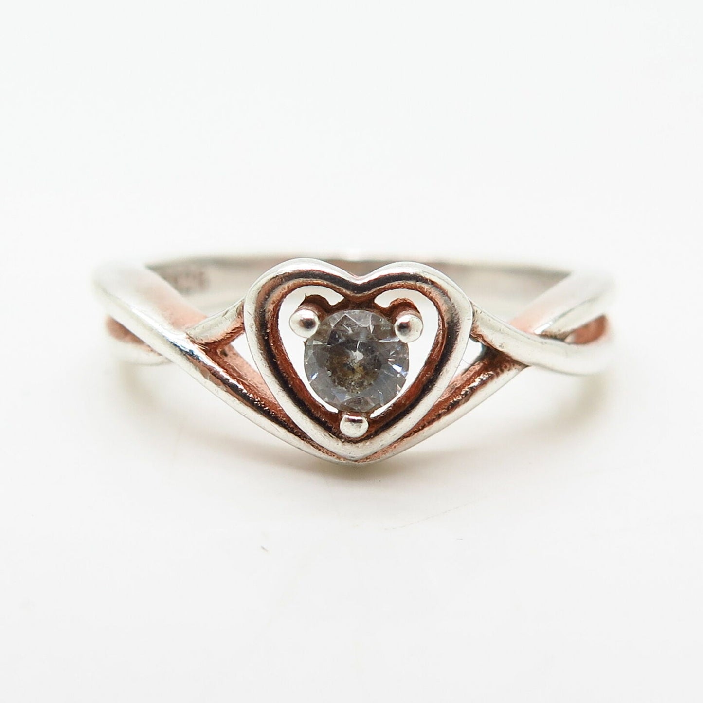 925 Sterling Silver C Z Infinity Heart Design Ring Size 7