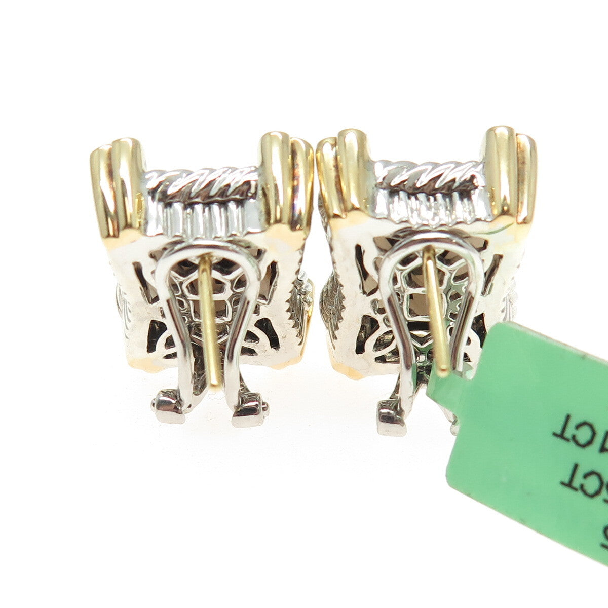 DANWAK 18K Gold Sterling 24-Diamond 0.15ct 2-Quartz 10.41ct Omega Back Earrings
