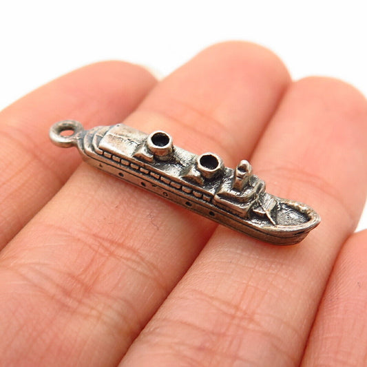 925 Sterling Silver Vintage Liner Ship Design Charm Pendant