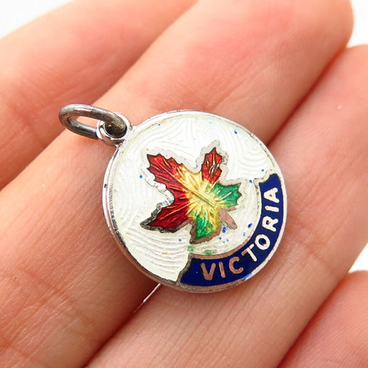 925 Sterling Vintage Breadner Co. Enamel "Victoria" Maple Leaf Charm Pendant