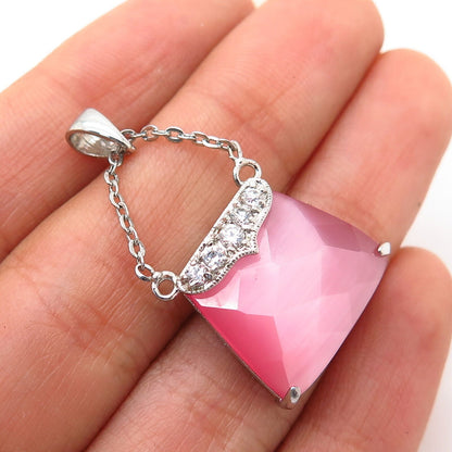 925 Sterling Silver White & Pink C Z Lady’s Purse Dangling Pendant