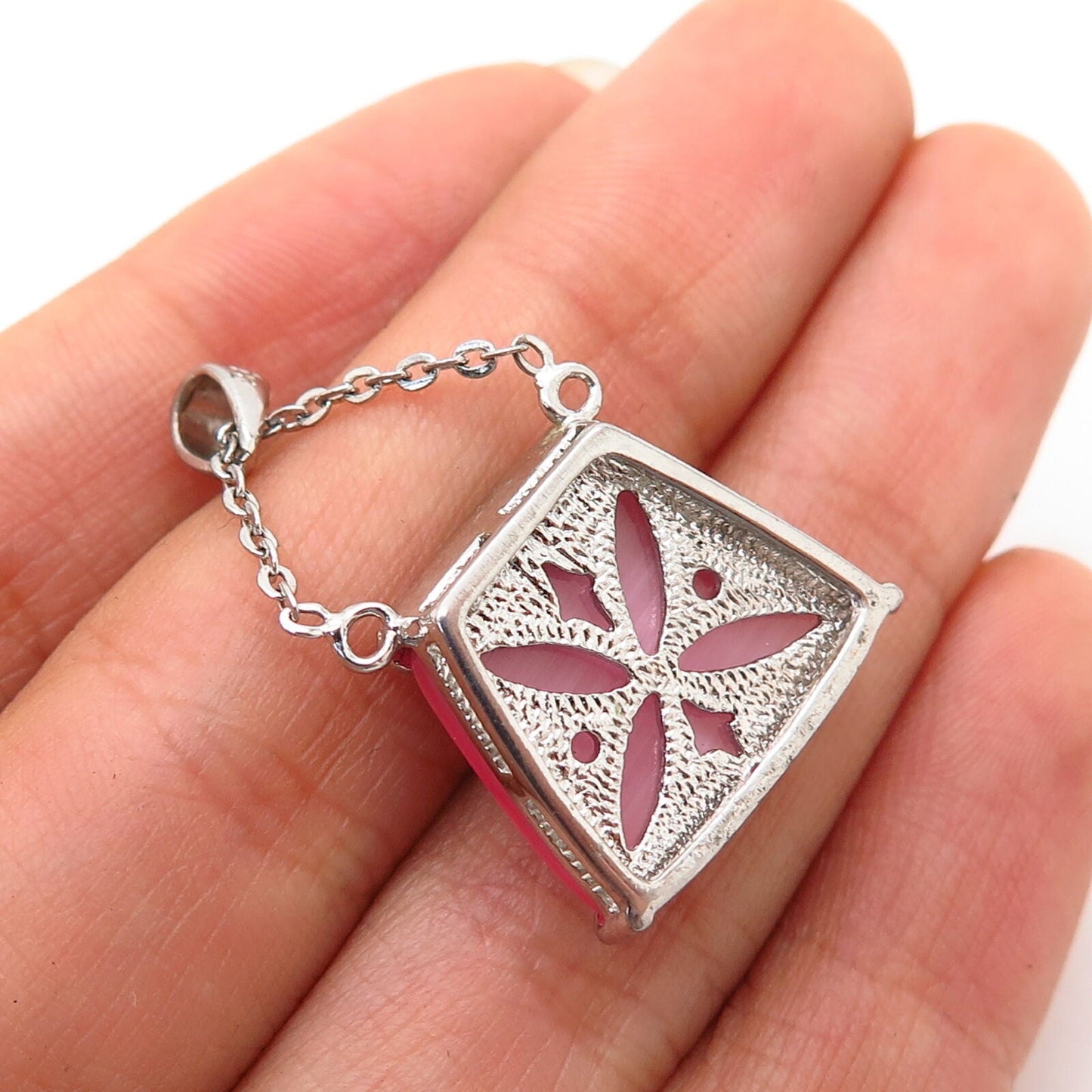 925 Sterling Silver White & Pink C Z Lady’s Purse Dangling Pendant