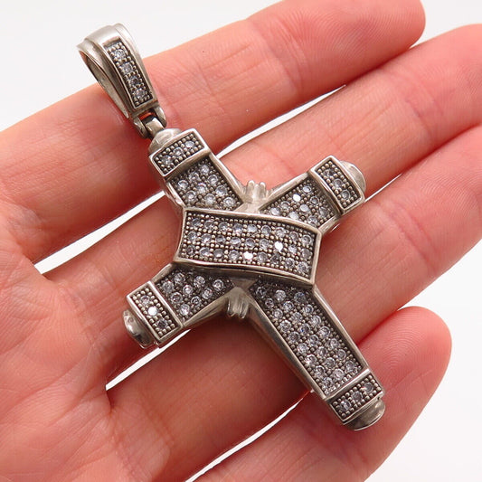 925 Sterling Silver C Z Wrapped Design Cross Pendant