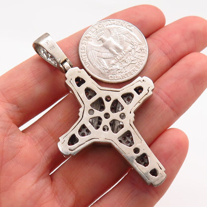 925 Sterling Silver C Z Wrapped Design Cross Pendant