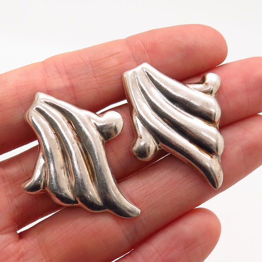 925 Sterling Silver Vintage Mexico Modernist Ribbed Design Earrings