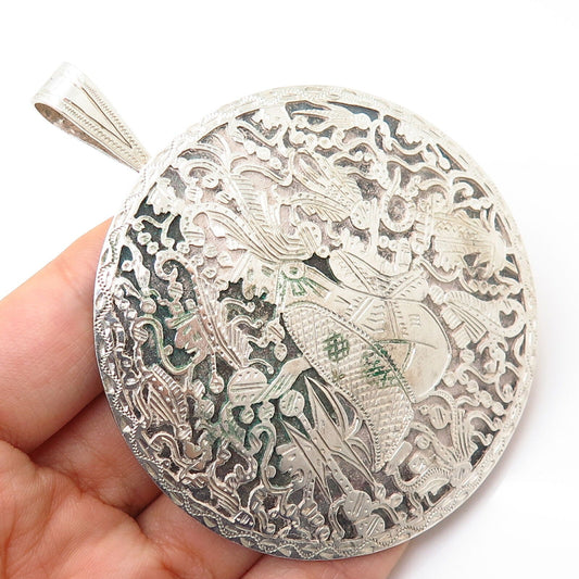 900 Silver Vintage Tribal God Design Round Pin Brooch / Pendant