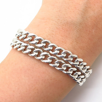 925 Sterling Silver Double Strand Cable Link Bracelet 8"