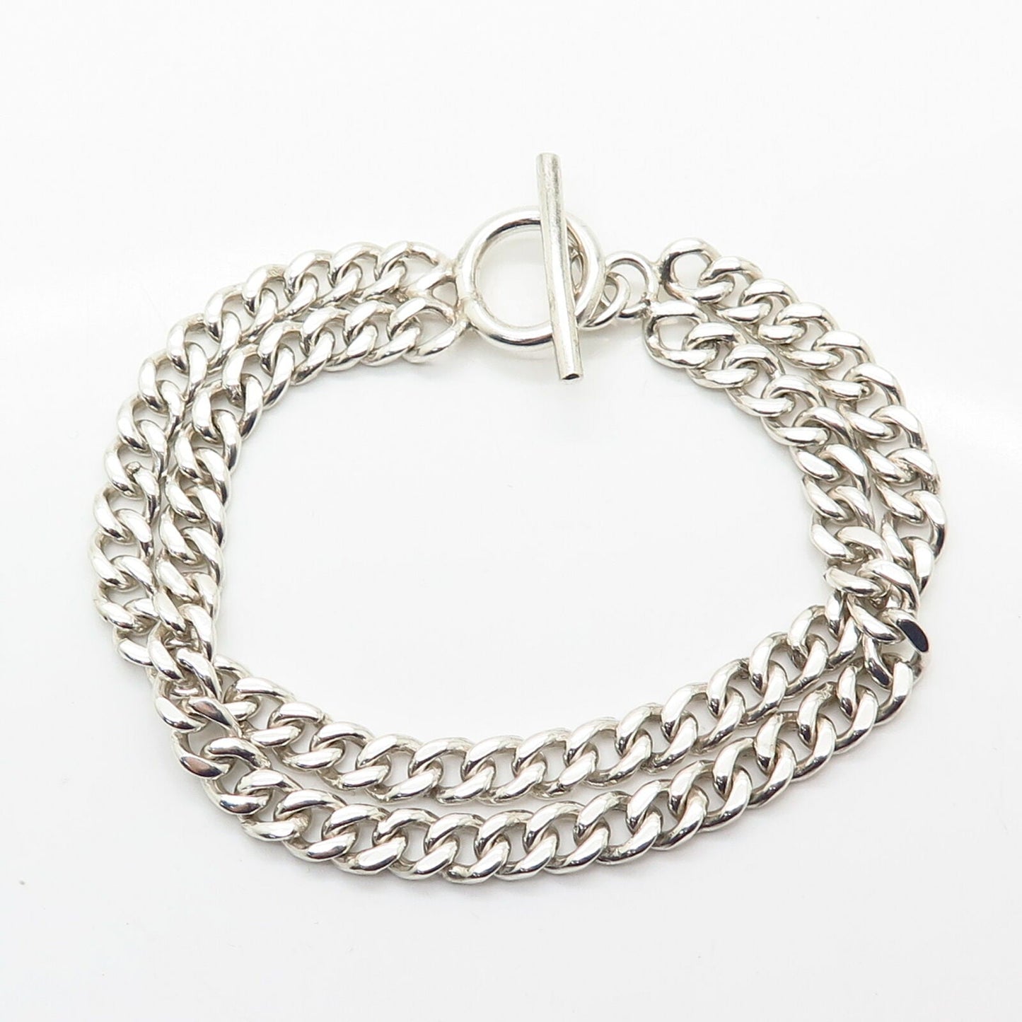 925 Sterling Silver Double Strand Cable Link Bracelet 8"