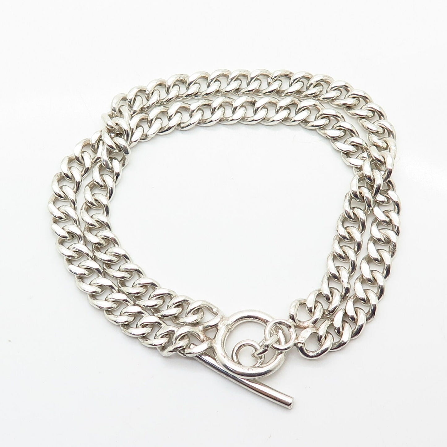 925 Sterling Silver Double Strand Cable Link Bracelet 8"