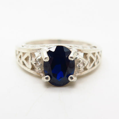 925 Sterling Silver White & Blue C Z Ring Size 6