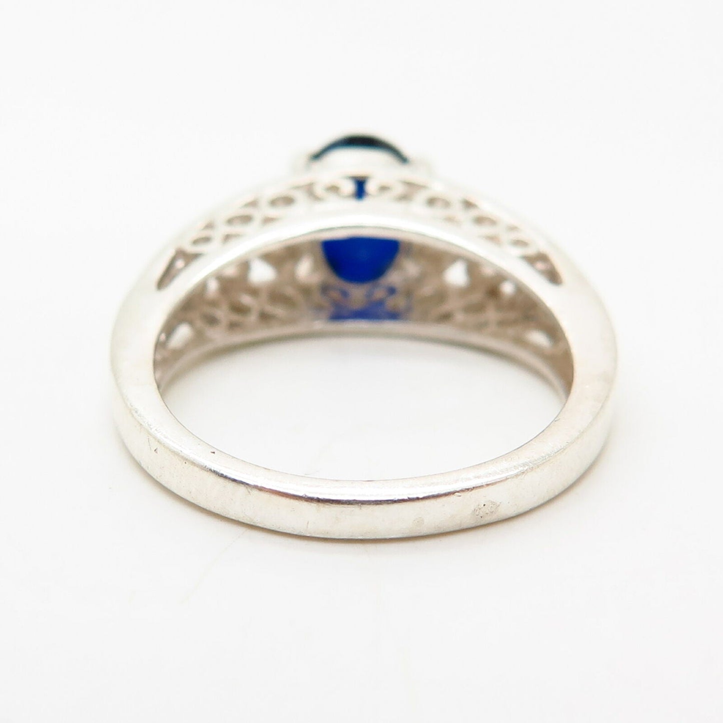 925 Sterling Silver White & Blue C Z Ring Size 6