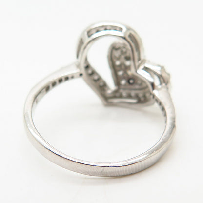 925 Sterling Silver C Z Double Heart Design Ring Size 9