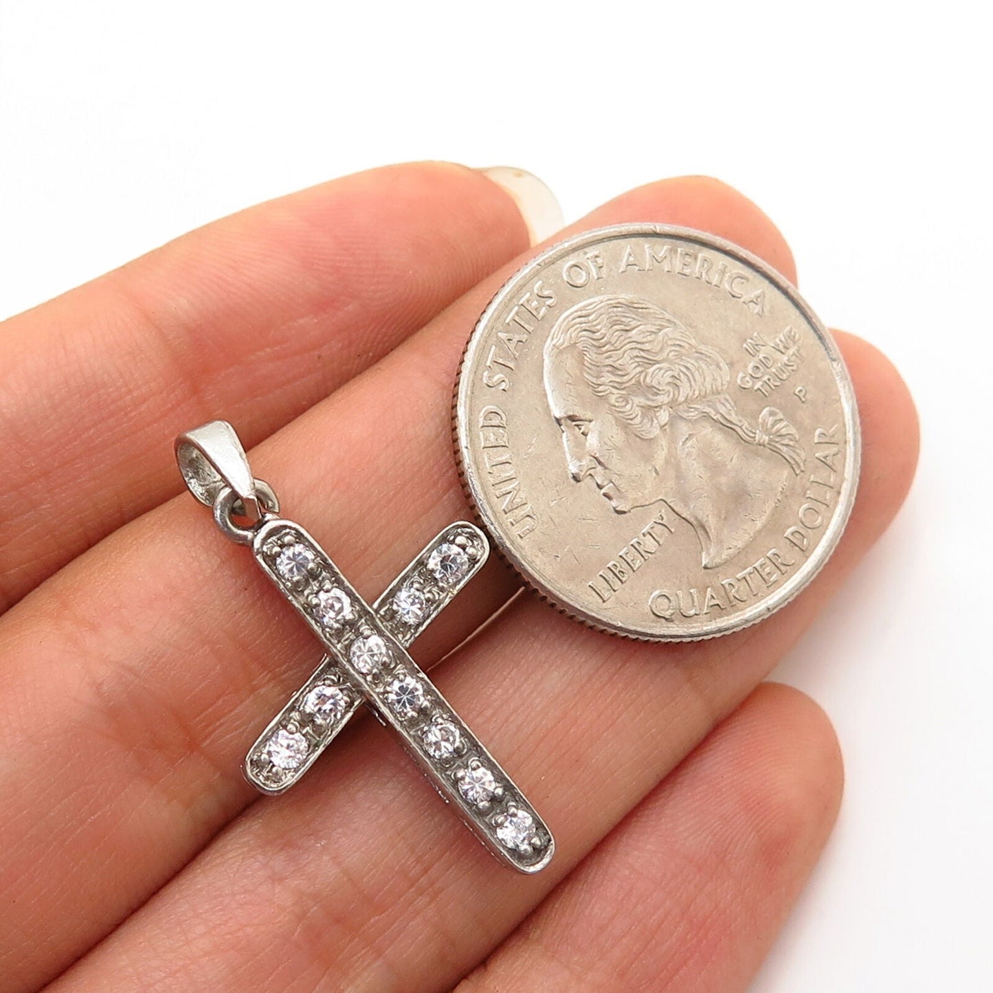 925 Sterling Silver C Z Religious Cross Pendant